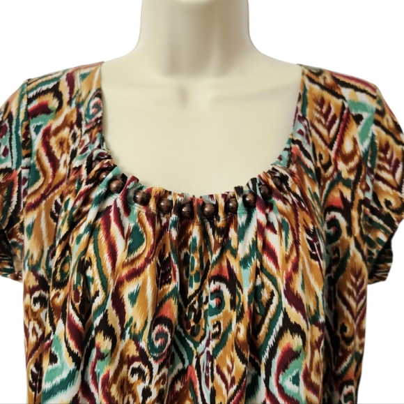 Rafaella Womens Short-sleeve Top‎ with Beaded Round Neckline Accent Blouse - Picture 4 of 5